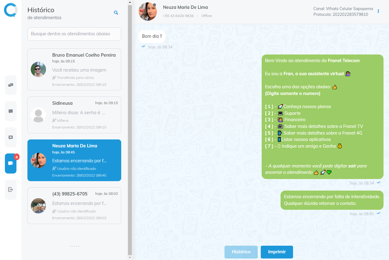Interface do ChatMix — atendimento em tempo real